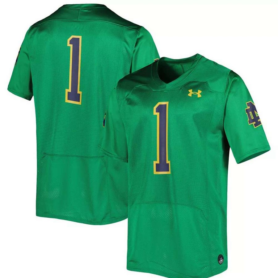 Tops * | Men'S Under Armour #1 Green Notre Dame Fighting Irish Team Wordmark Replica Football Jersey