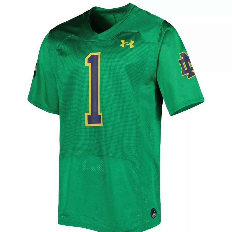 Tops * | Men'S Under Armour #1 Green Notre Dame Fighting Irish Team Wordmark Replica Football Jersey