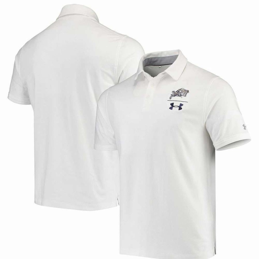 Tops * | Men'S Heathered White Navy Midshipmen Tri-Blend Performance Polo