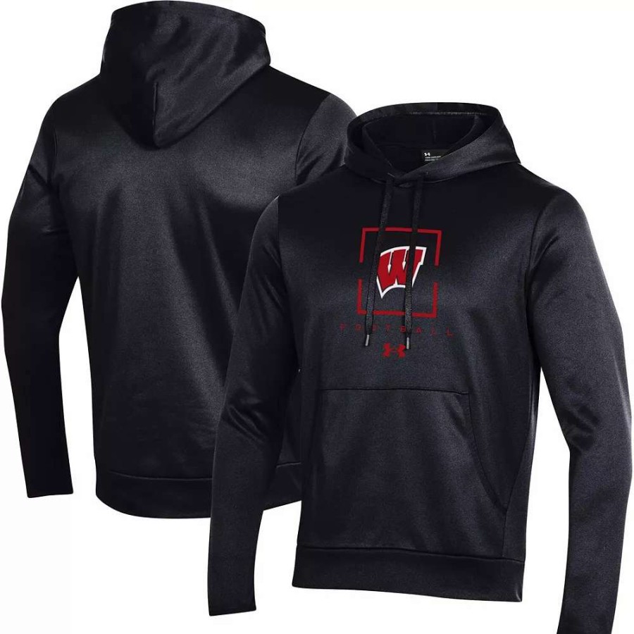 Tops * | Men'S Under Armour Black Wisconsin Badgers Football Fleece Pullover Hoodie