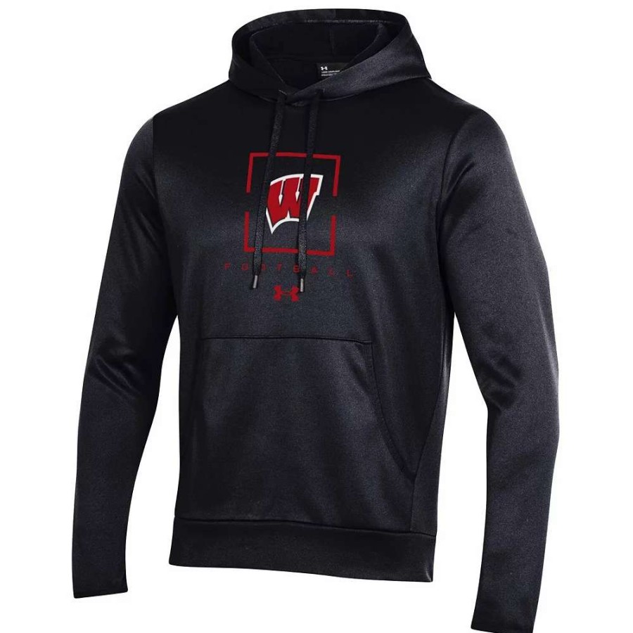 Tops * | Men'S Under Armour Black Wisconsin Badgers Football Fleece Pullover Hoodie