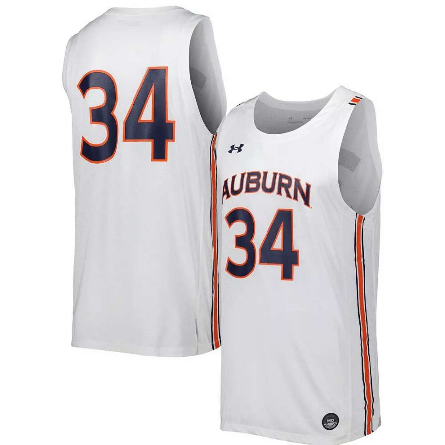 Tops * | Men'S Under Armour White Auburn Tigers Replica Basketball Jersey