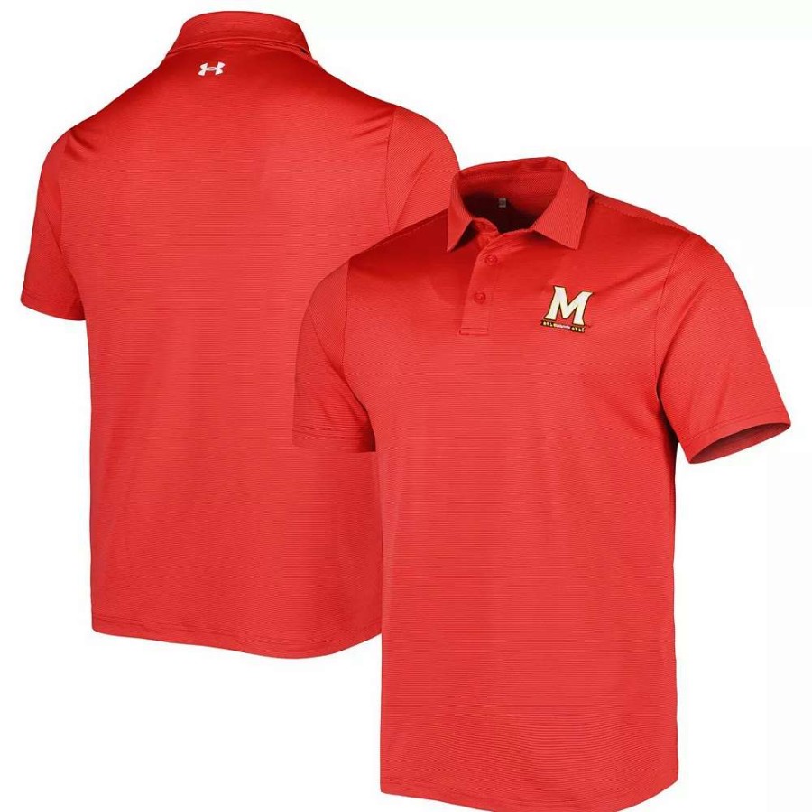 Tops * | Men'S Under Armour Red Maryland Terrapins Green Trail Stripe Polo