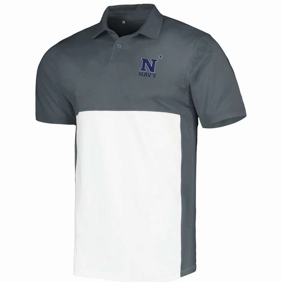 Tops * | Men'S Under Armour Gray/White Navy Midshipmen Green Blocked Polo Performance Polo