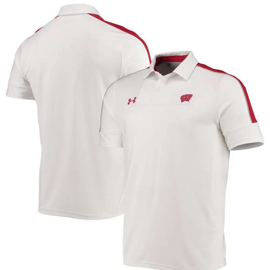 Tops * | Men'S Under Armour White Wisconsin Badgers Sideline Recruit Performance Polo