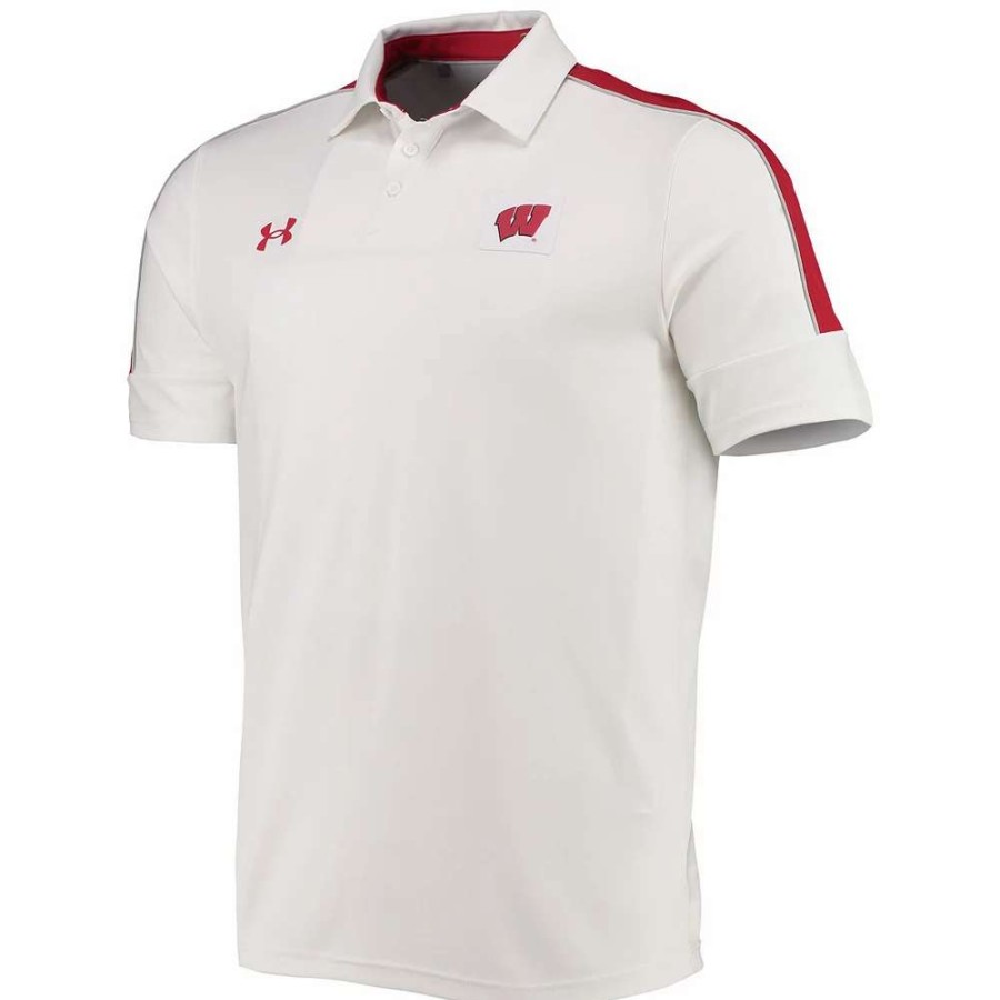 Tops * | Men'S Under Armour White Wisconsin Badgers Sideline Recruit Performance Polo