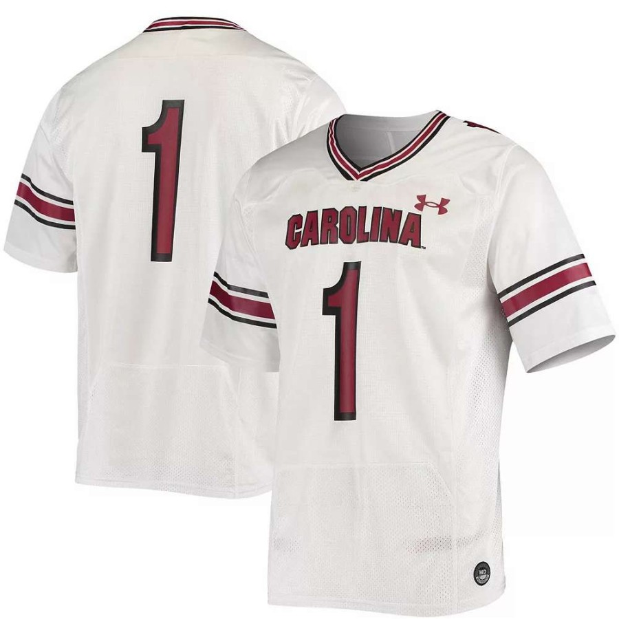 Tops * | Men'S Under Armour #1 White South Carolina Gamecocks Logo Replica Football Jersey