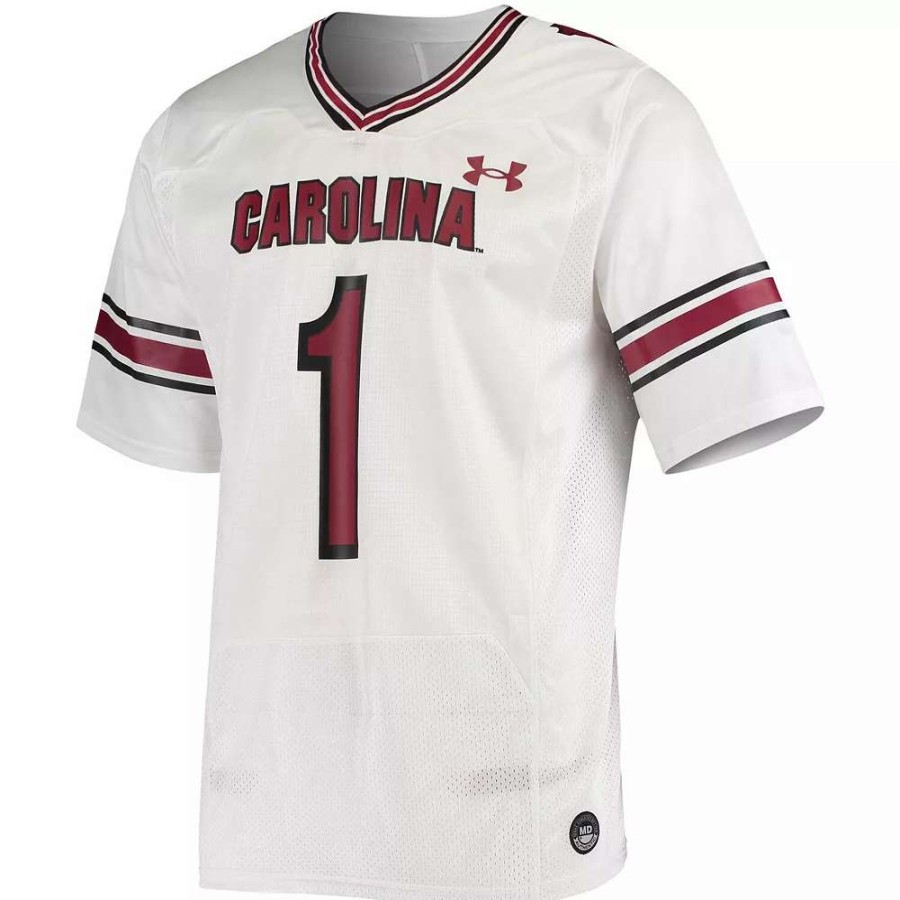 Tops * | Men'S Under Armour #1 White South Carolina Gamecocks Logo Replica Football Jersey