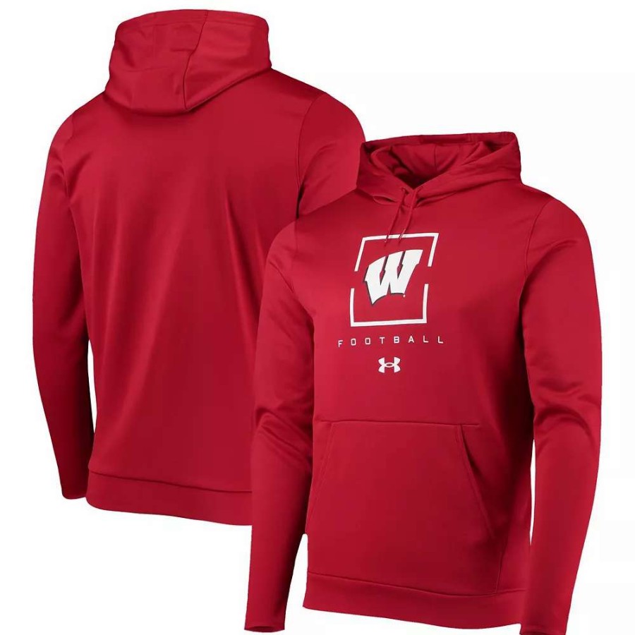 Tops * | Men'S Under Armour Red Wisconsin Badgers Football Fleece Pullover Hoodie