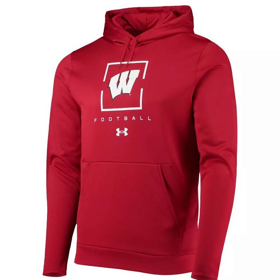 Tops * | Men'S Under Armour Red Wisconsin Badgers Football Fleece Pullover Hoodie