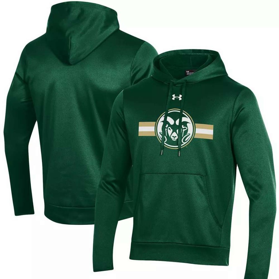 Tops * | Men'S Under Armour Green Colorado State Rams Logo Stripe Fleece Pullover Hoodie