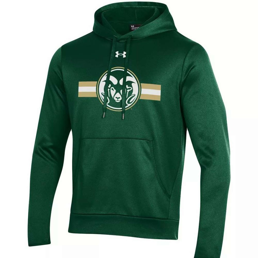 Tops * | Men'S Under Armour Green Colorado State Rams Logo Stripe Fleece Pullover Hoodie