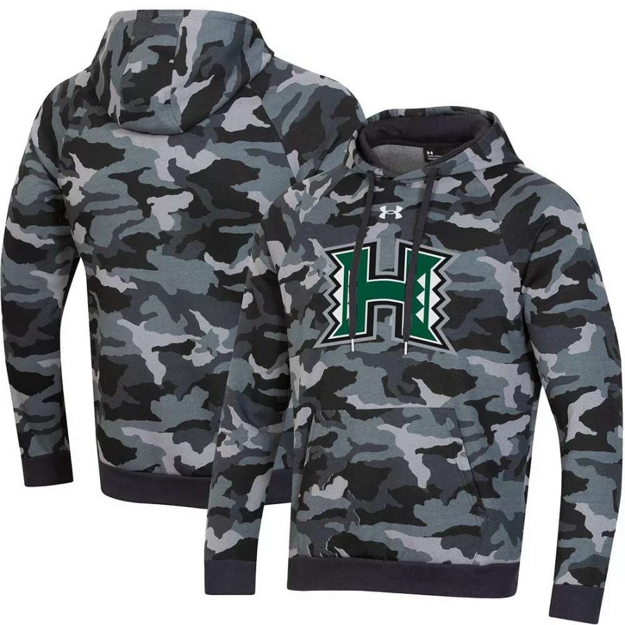 Tops * | Men'S Under Armour Black Hawaii Warriors Logo Camo All Day Raglan Pullover Hoodie