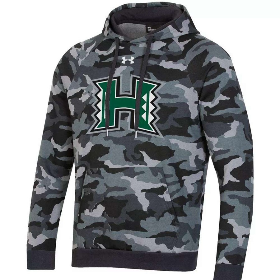 Tops * | Men'S Under Armour Black Hawaii Warriors Logo Camo All Day Raglan Pullover Hoodie