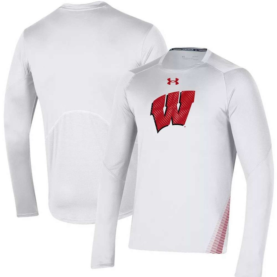 Tops * | Men'S Under Armour White Wisconsin Badgers 2021 Sideline Training Performance Long Sleeve T-Shirt