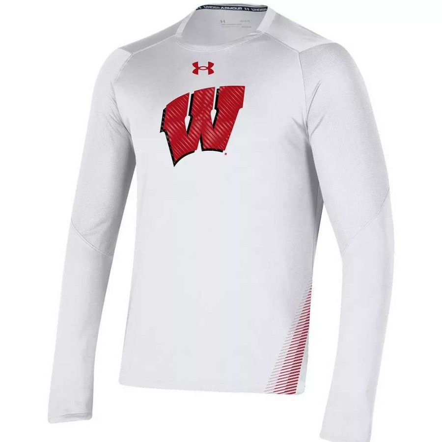 Tops * | Men'S Under Armour White Wisconsin Badgers 2021 Sideline Training Performance Long Sleeve T-Shirt