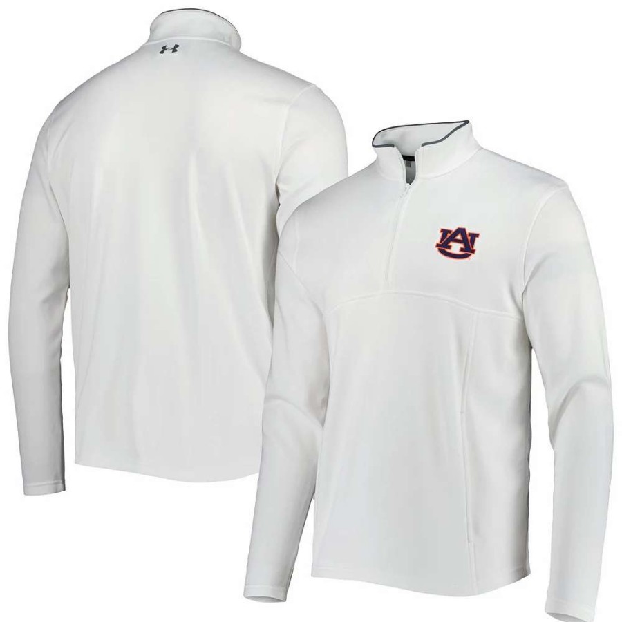 Outerwear * | Men'S Under Armour White Auburn Tigers Tempo Fleece Quarter-Zip Jacket