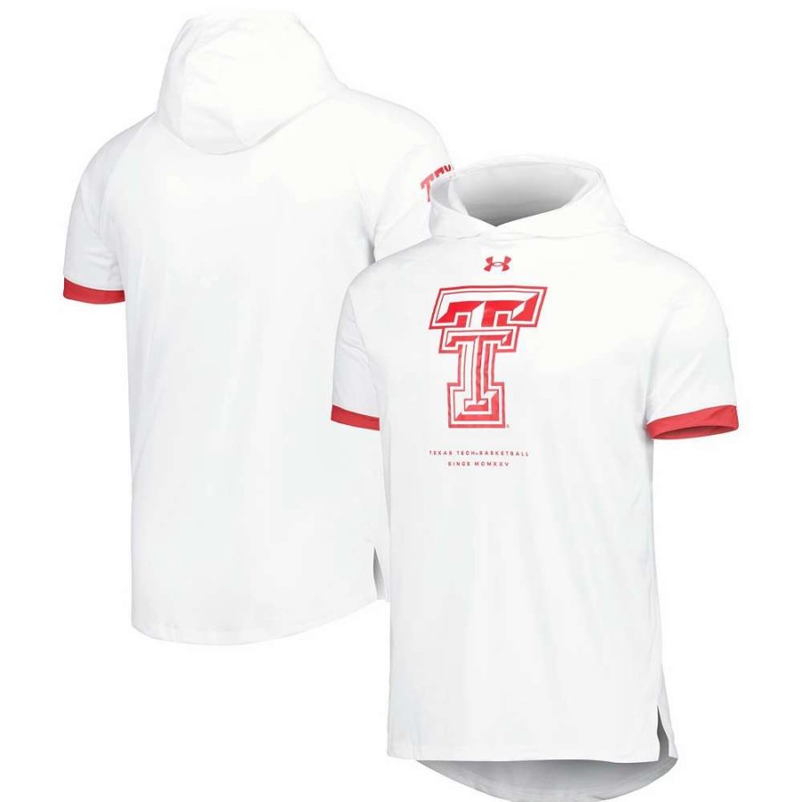 Tops * | Men'S Under Armour White Texas Tech Red Raiders On-Court Raglan Hoodie T-Shirt