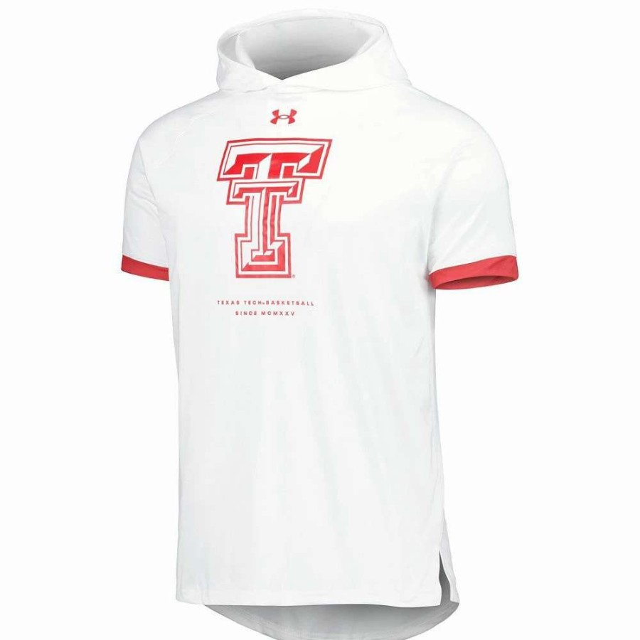 Tops * | Men'S Under Armour White Texas Tech Red Raiders On-Court Raglan Hoodie T-Shirt