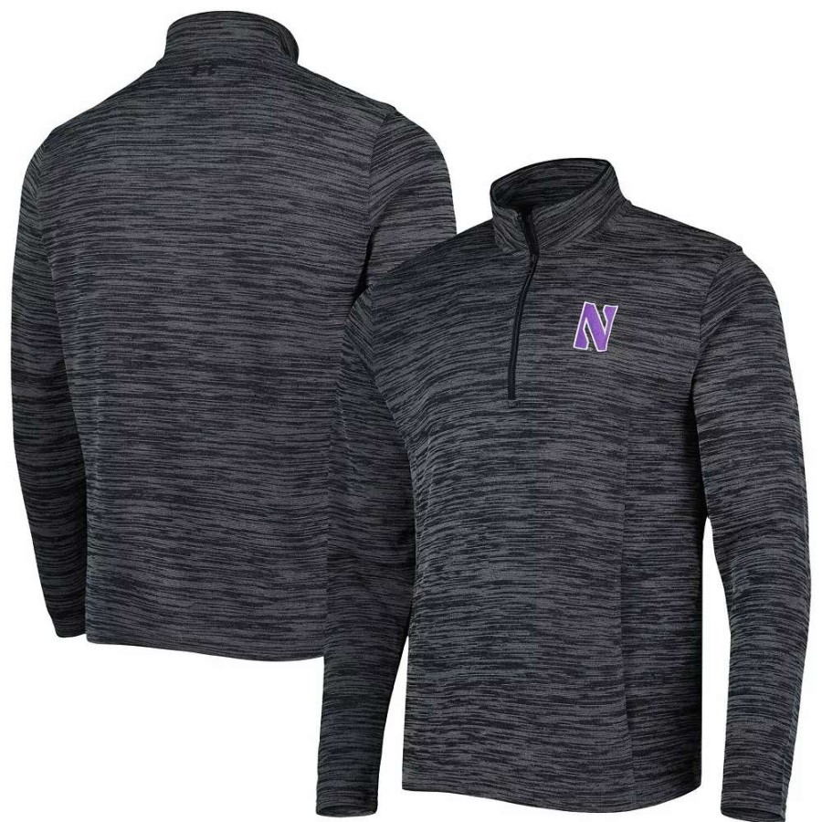 Outerwear * | Men'S Under Armour Black Northwestern Wildcats Tempo Fleece Quarter-Zip Jacket