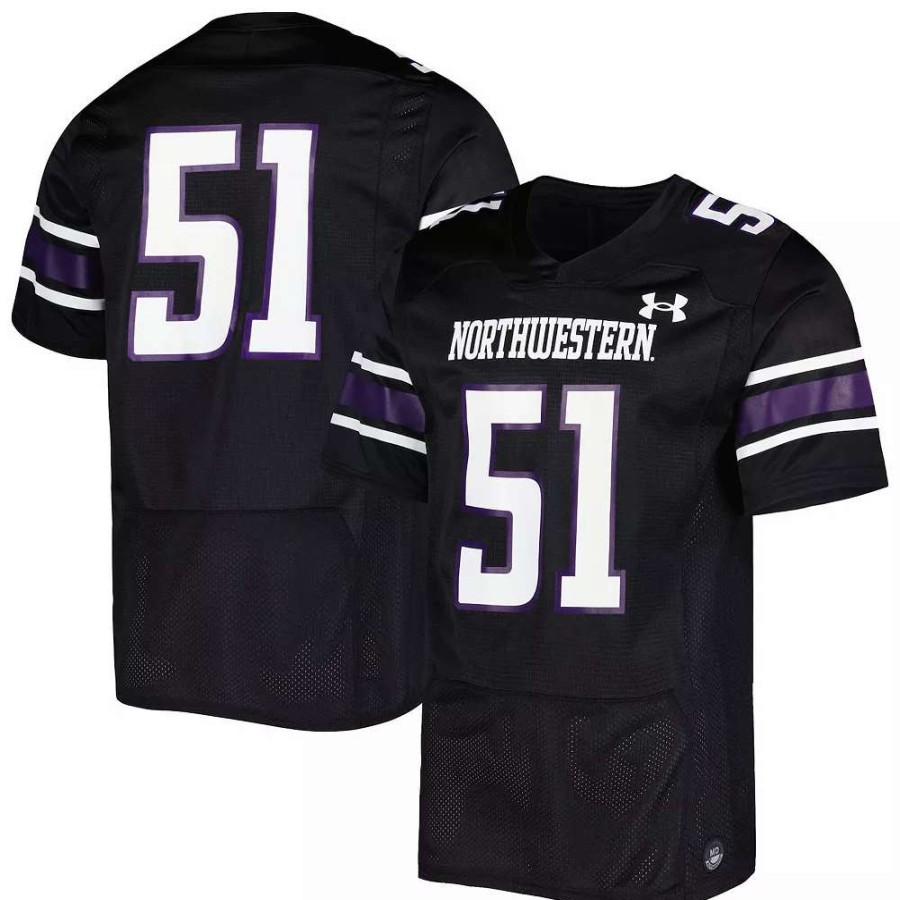 Tops * | Men'S Under Armour #51 Black Northwestern Wildcats Team Wordmark Replica Football Jersey