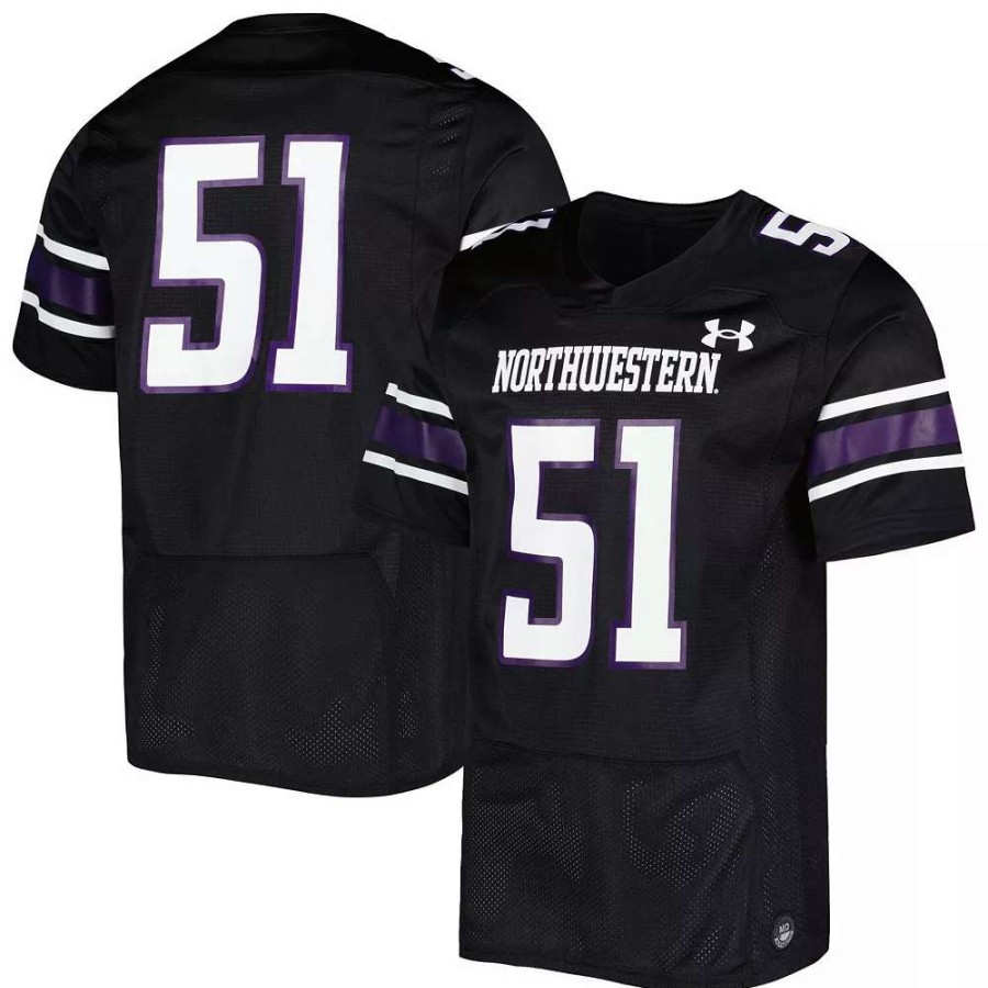 Tops * | Men'S Under Armour #51 Black Northwestern Wildcats Team Wordmark Replica Football Jersey