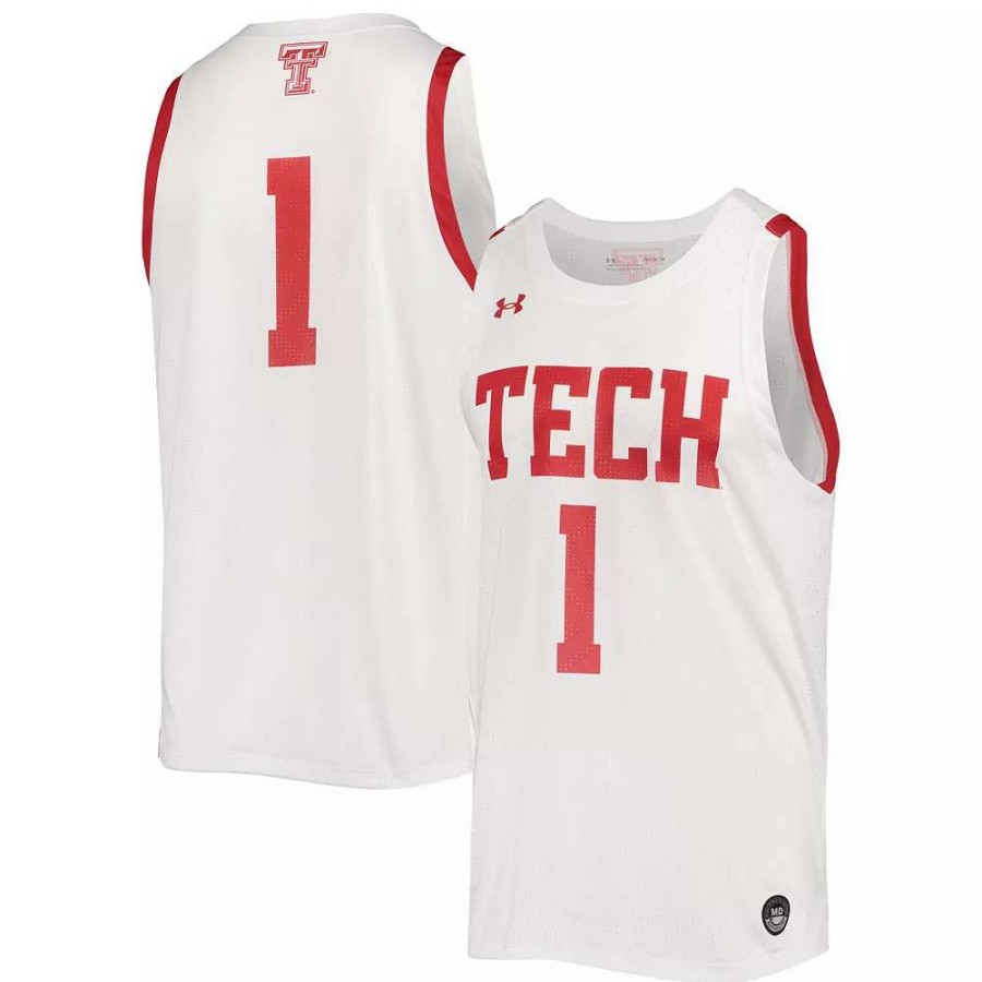 Tops * | Men'S Under Armour #1 White Texas Tech Red Raiders Alternate Replica Basketball Jersey