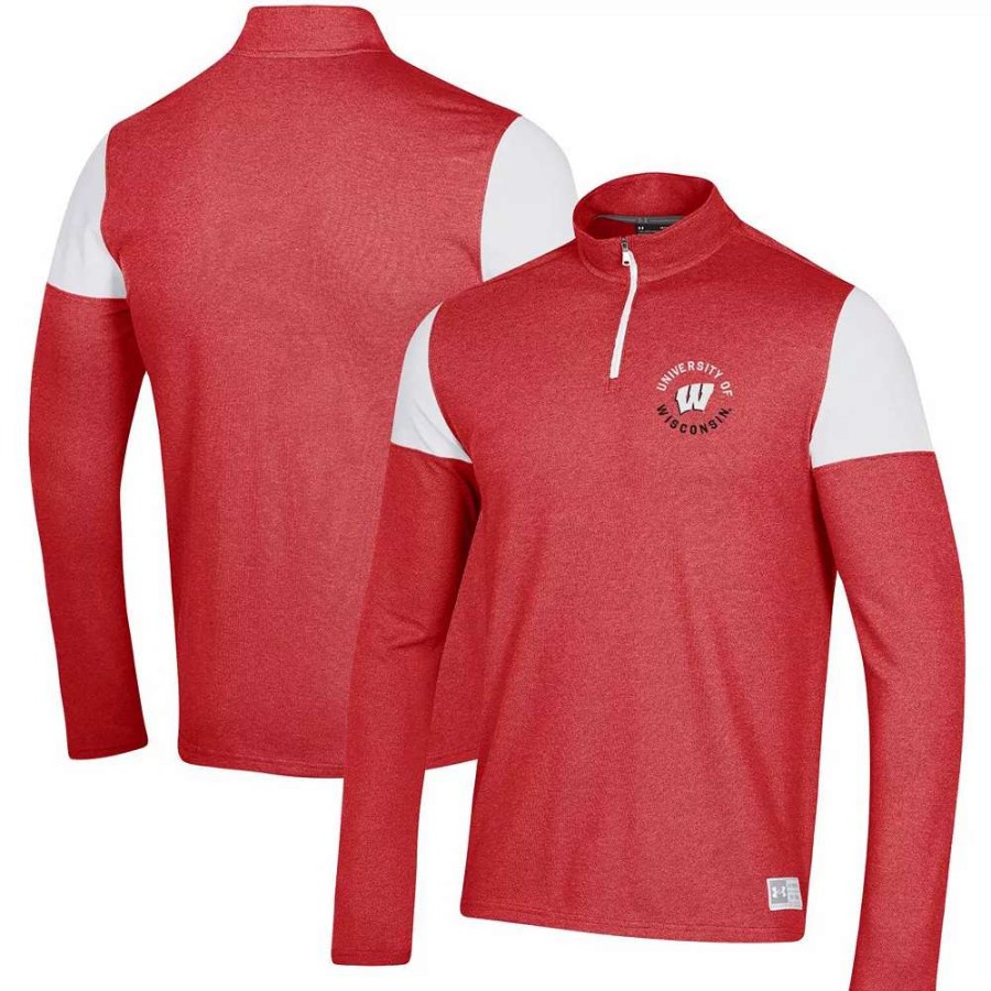 Outerwear * | Men'S Under Armour Red Wisconsin Badgers Gameday Tri-Blend Quarter-Zip Jacket