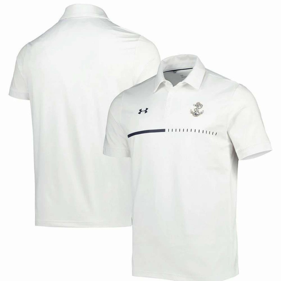 Tops * | Men'S Under Armour White Navy Midshipmen Title Performance Polo