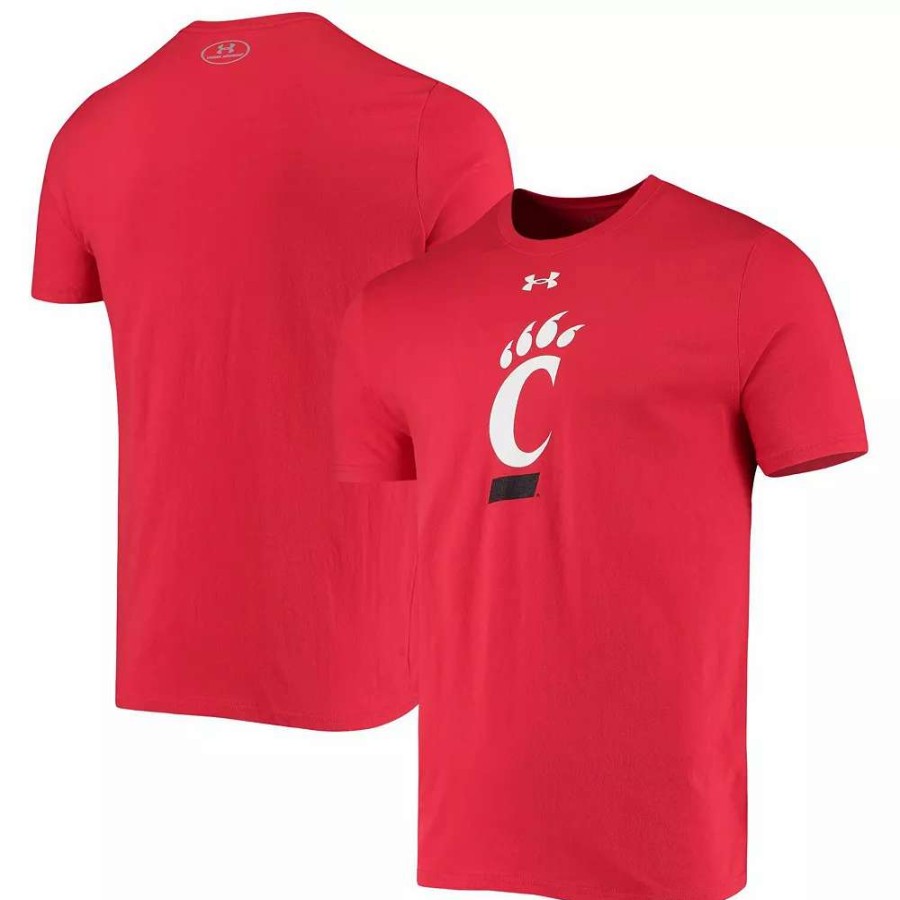 Tops * | Men'S Under Armour Red Cincinnati Bearcats School Logo Performance Cotton T-Shirt