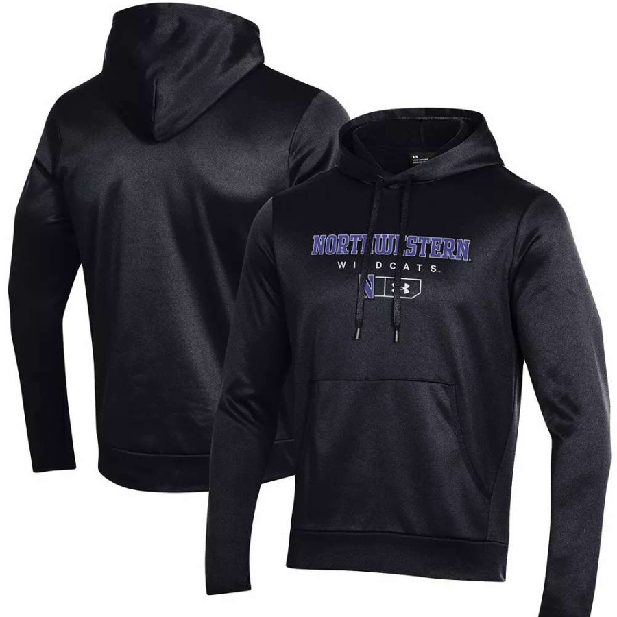 Tops * | Men'S Under Armour Black Northwestern Wildcats Logo Lockup Fleece Performance Pullover Hoodie