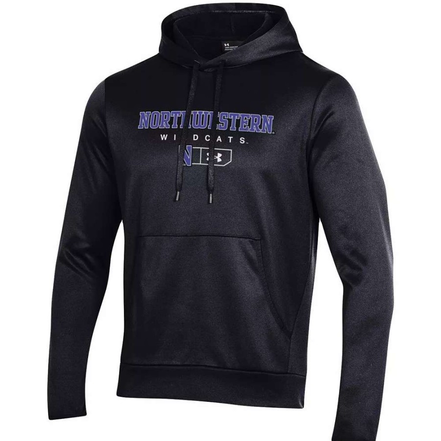 Tops * | Men'S Under Armour Black Northwestern Wildcats Logo Lockup Fleece Performance Pullover Hoodie