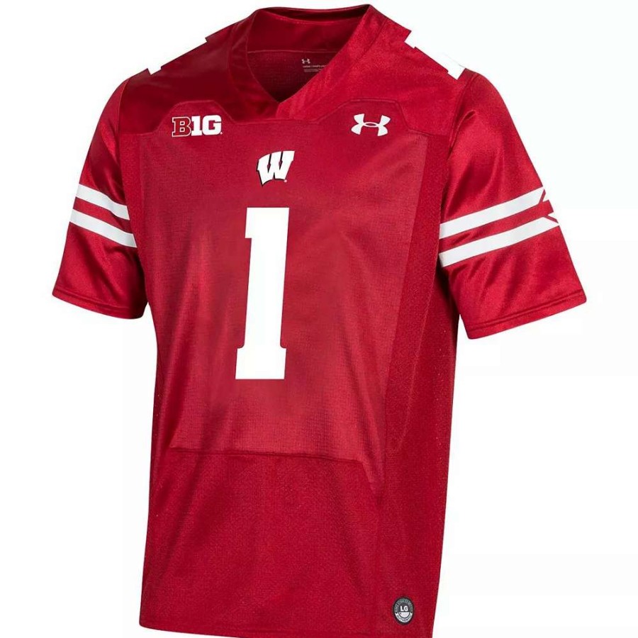 Tops * | Men'S Under Armour #1 Red Wisconsin Badgers Premier Football Jersey