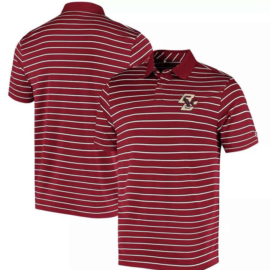 Tops * | Men'S Under Armour Maroon Boston College Eagles Wordmark Stripe Performance Polo