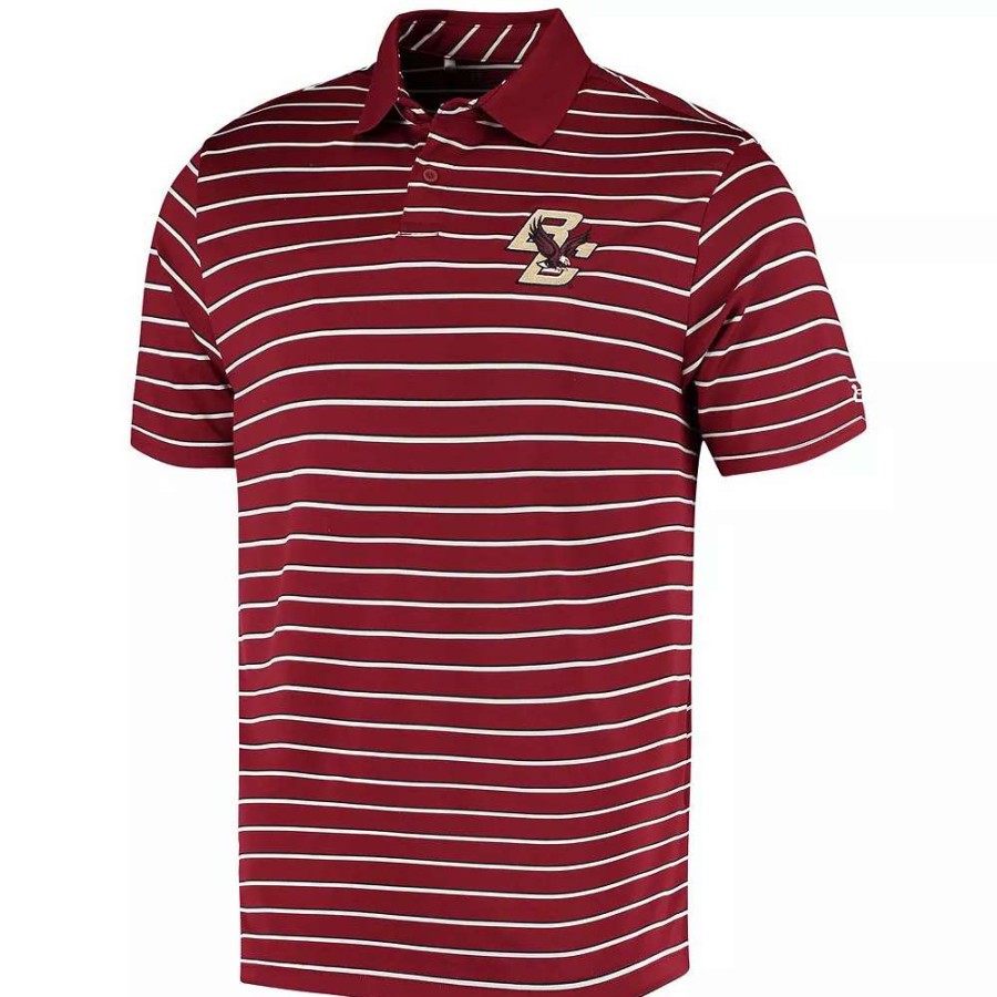 Tops * | Men'S Under Armour Maroon Boston College Eagles Wordmark Stripe Performance Polo