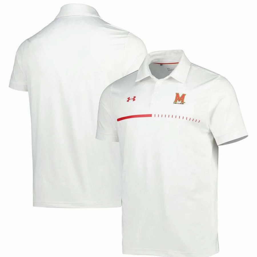 Tops * | Men'S Under Armour White Maryland Terrapins Title Performance Polo