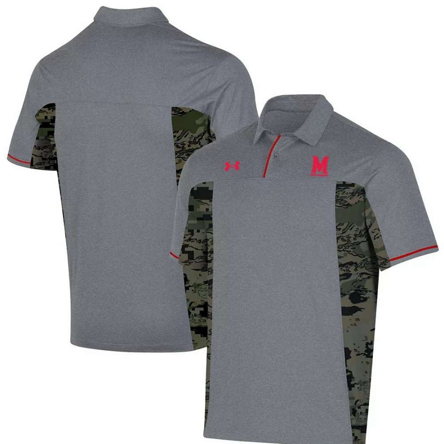 Tops * | Men'S Under Armour Gray Maryland Terrapins Freedom Polo