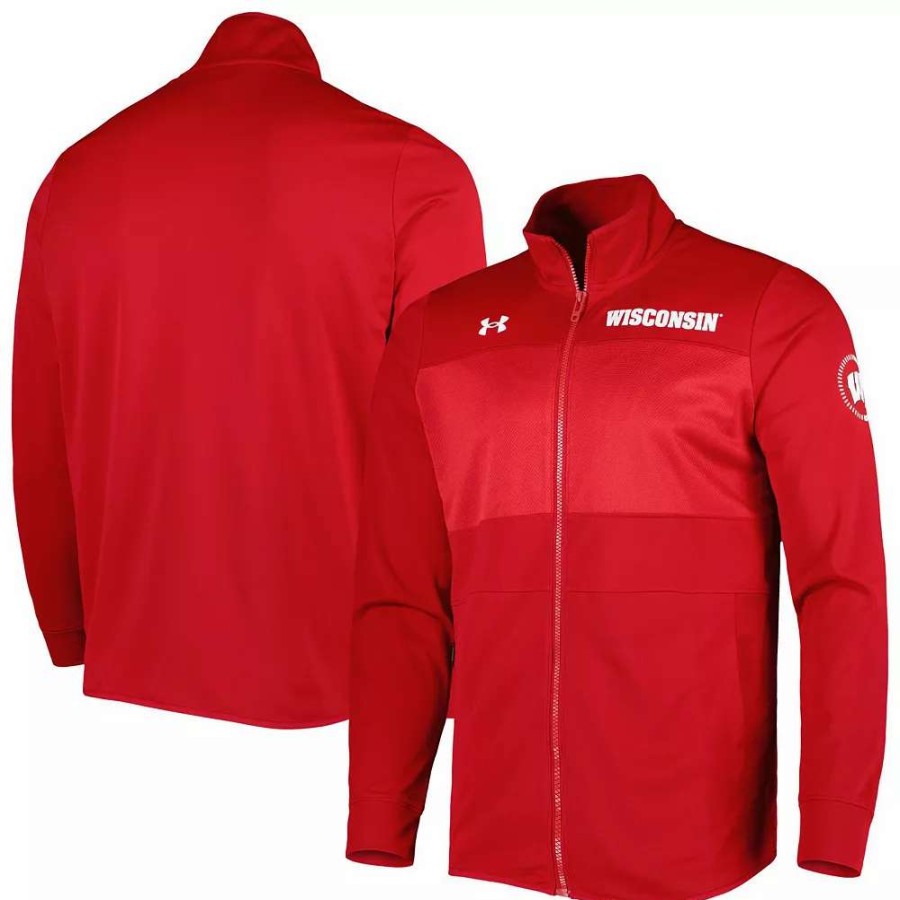 Outerwear * | Men'S Under Armour Red Wisconsin Badgers Knit Warm-Up Full-Zip Jacket