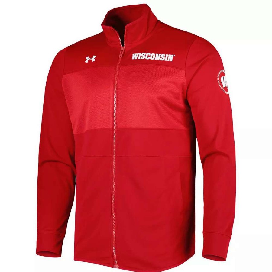 Outerwear * | Men'S Under Armour Red Wisconsin Badgers Knit Warm-Up Full-Zip Jacket