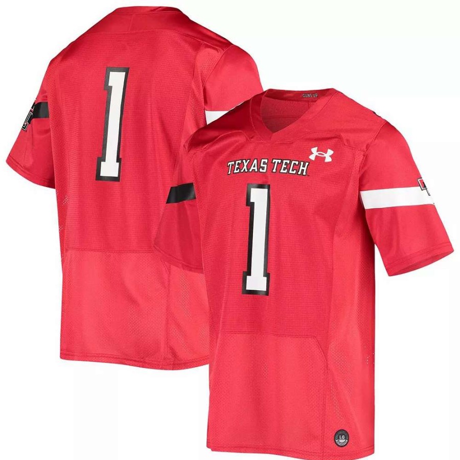 Tops * | Men'S Under Armour #1 Red Texas Tech Red Raiders Logo Replica Football Jersey