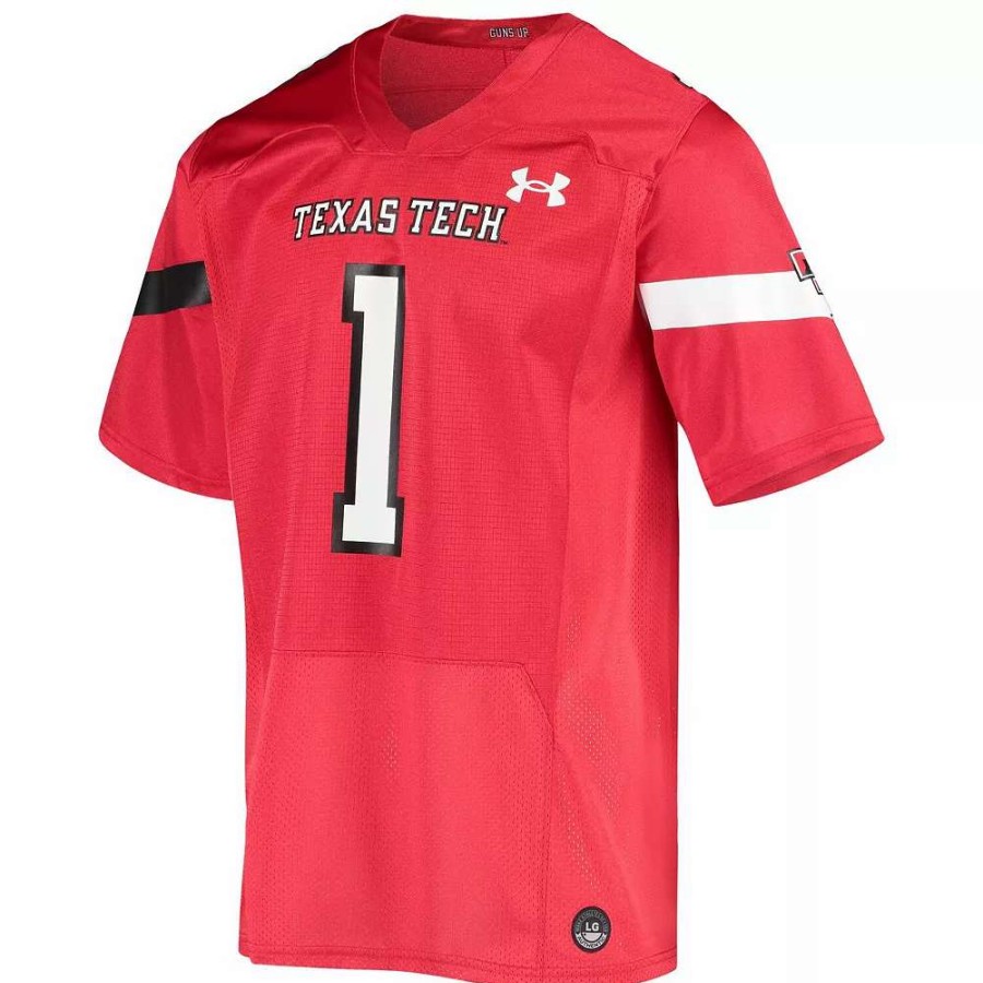 Tops * | Men'S Under Armour #1 Red Texas Tech Red Raiders Logo Replica Football Jersey