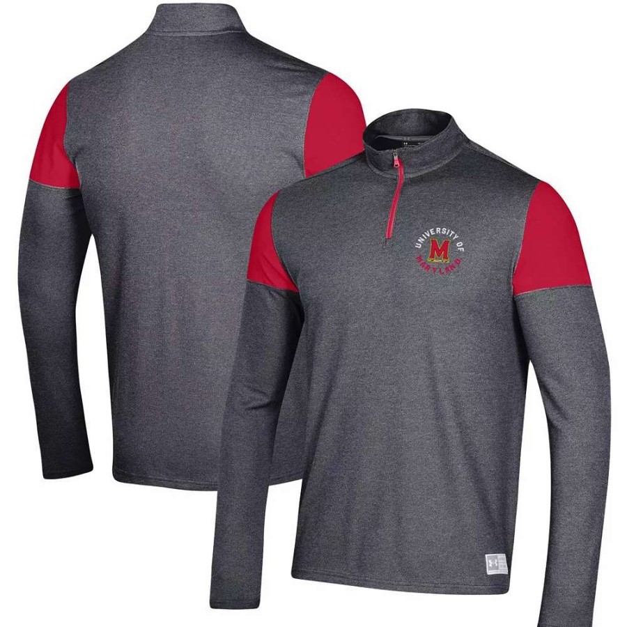 Outerwear * | Men'S Under Armour Black Maryland Terrapins Gameday Tri-Blend Quarter-Zip Jacket