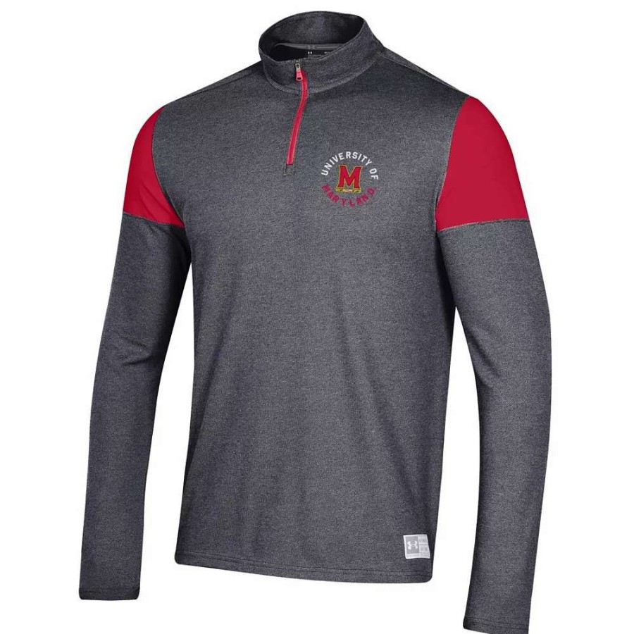 Outerwear * | Men'S Under Armour Black Maryland Terrapins Gameday Tri-Blend Quarter-Zip Jacket