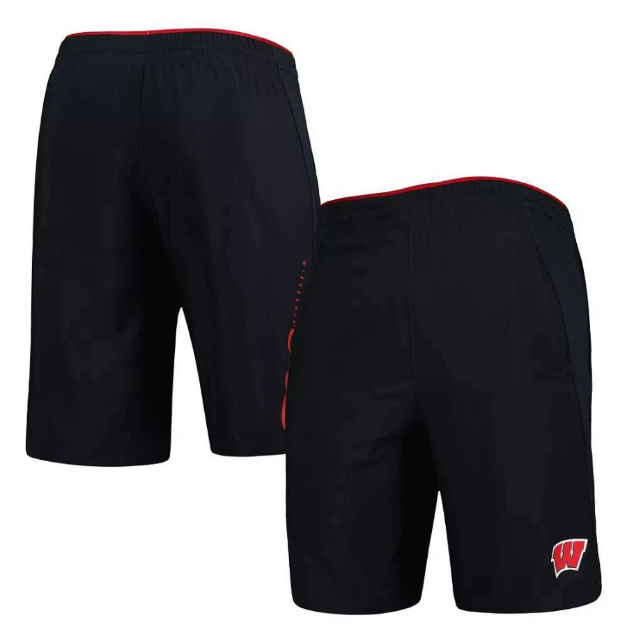 Bottoms * | Men'S Under Armour Black Wisconsin Badgers Woven Shorts