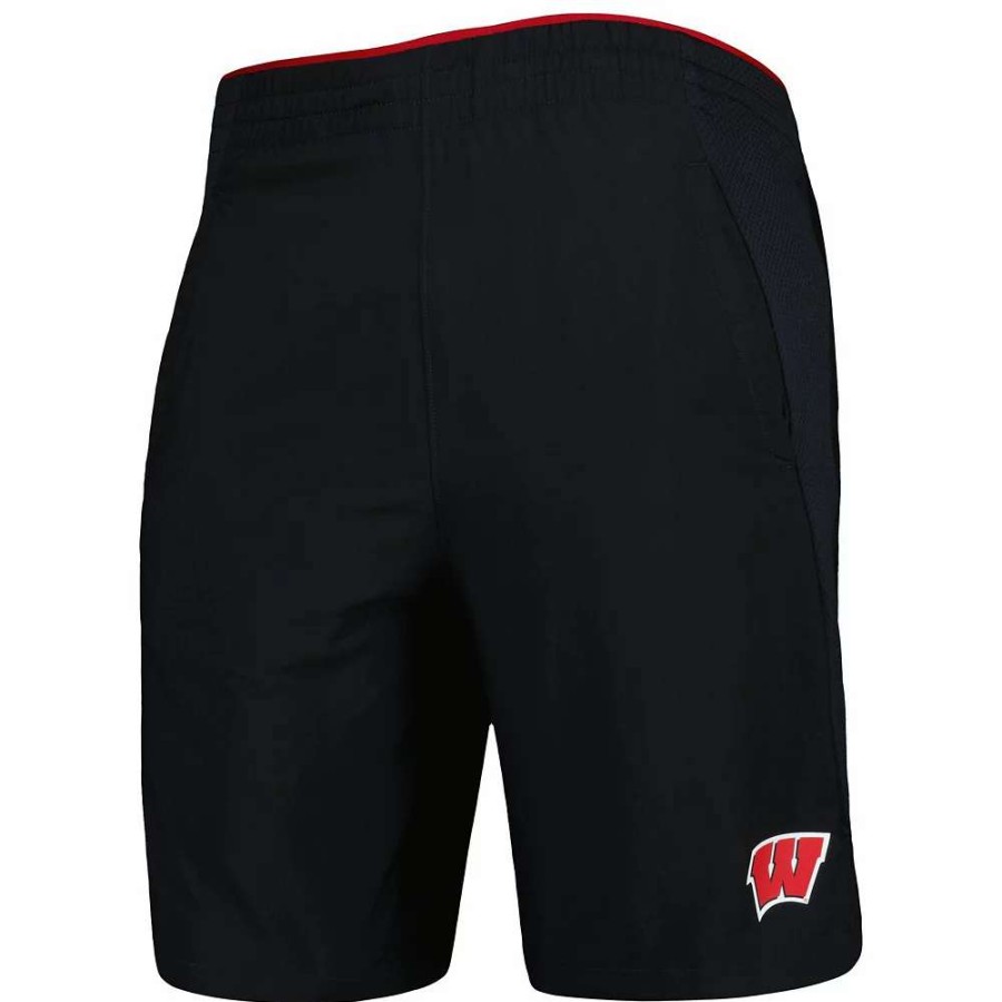 Bottoms * | Men'S Under Armour Black Wisconsin Badgers Woven Shorts