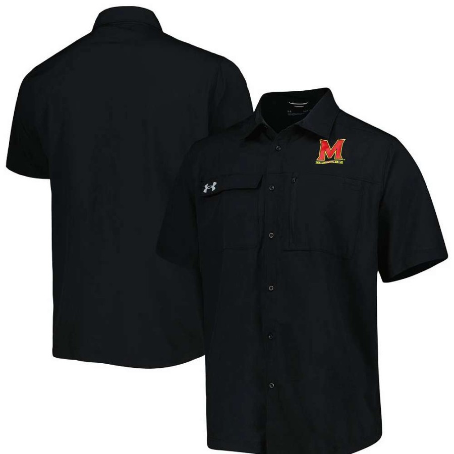 Tops * | Men'S Under Armour Black Maryland Terrapins Motivate Button-Up Shirt