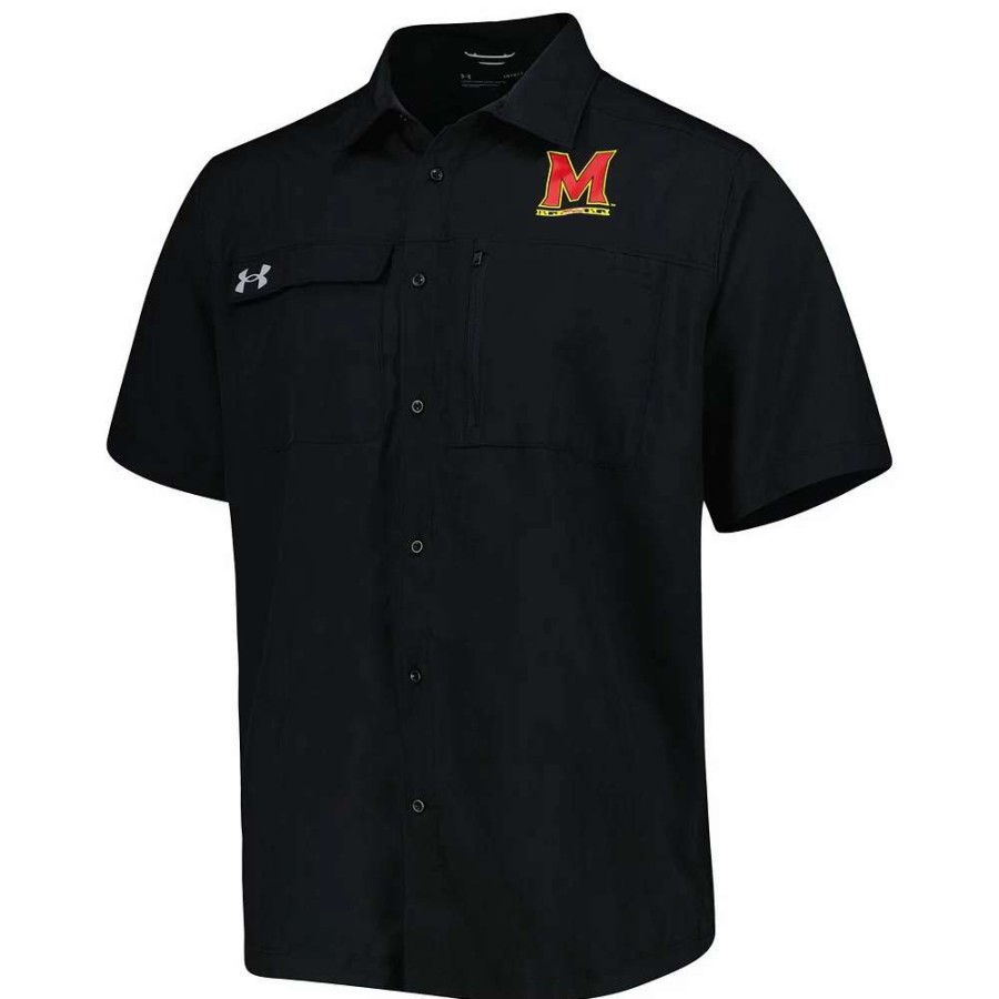 Tops * | Men'S Under Armour Black Maryland Terrapins Motivate Button-Up Shirt