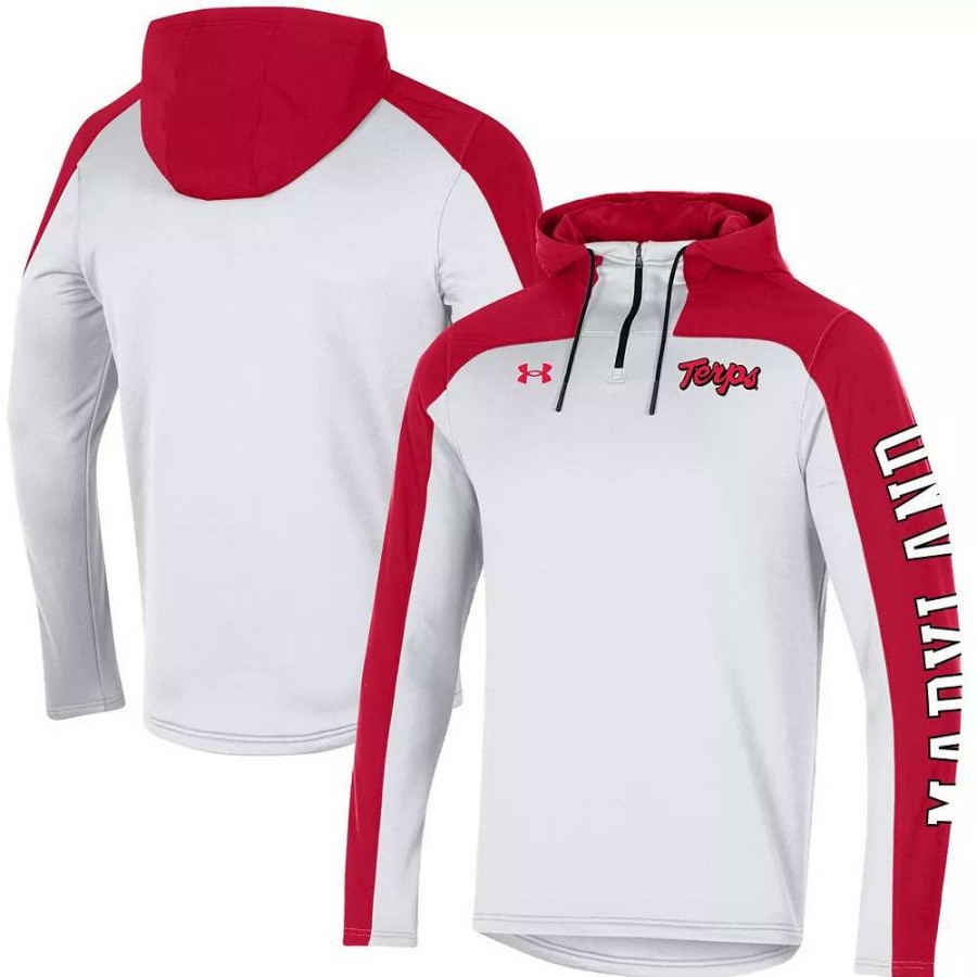 Outerwear * | Men'S Under Armour White Maryland Terrapins Throwback Special Game Quarter-Zip Pullover Hoodie