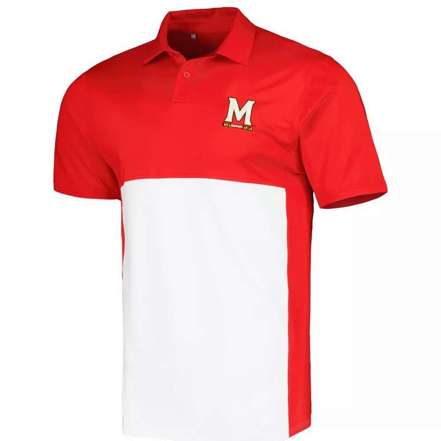 Tops * | Men'S Under Armour Red/White Maryland Terrapins Green Blocked Polo Performance Polo