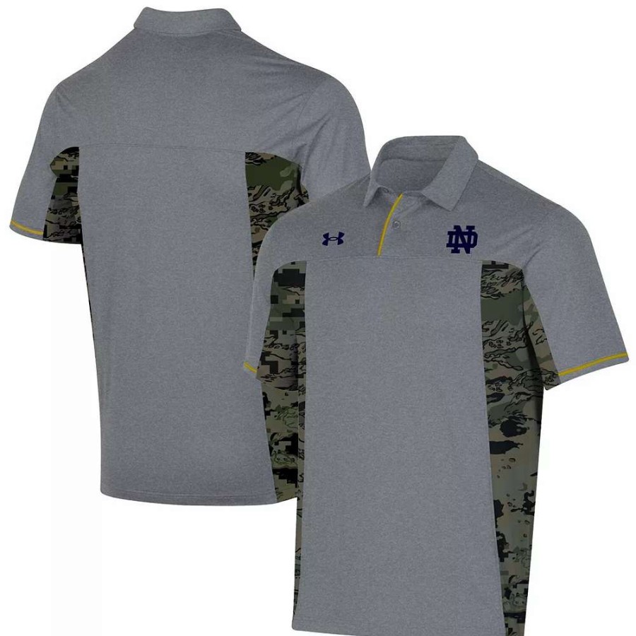 Tops * | Men'S Under Armour Gray Notre Dame Fighting Irish Freedom Polo